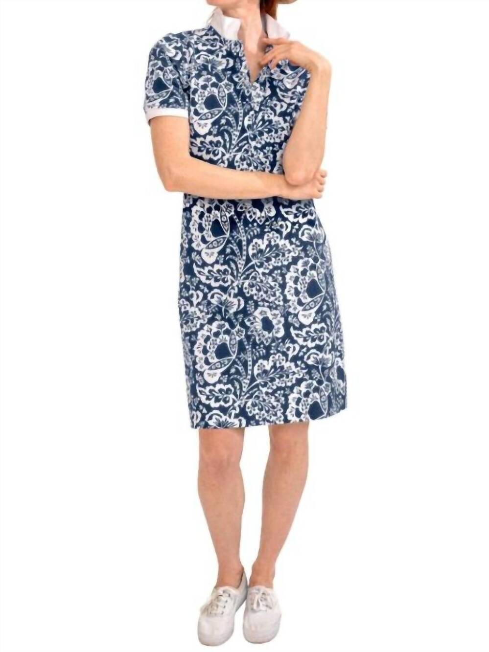 NEW GRETCHEN SCOTT serve it up floral dress in navy/white
